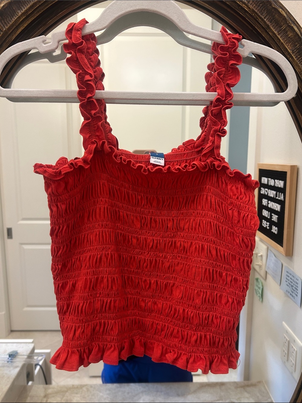 Red Smocked Ruffle Tank